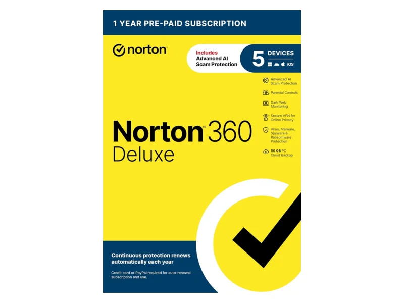 Norton 360 Deluxe (5 devices) — key card product photo